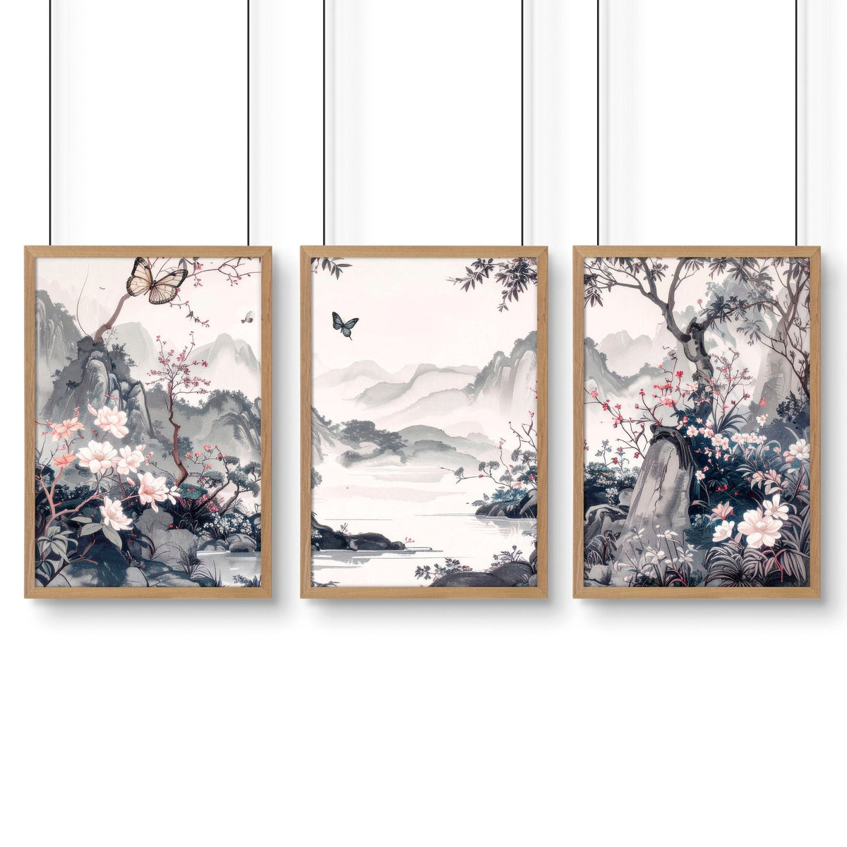 Picture Walls Living Room | Set of 3 Chinoiserie Wall art Prints