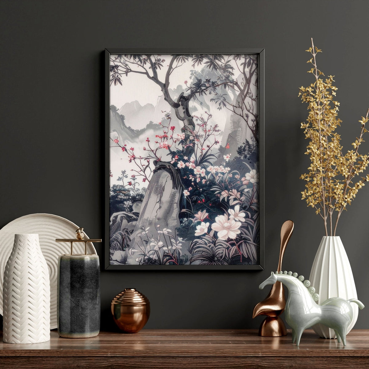 Picture Walls Living Room | Set of 3 Chinoiserie Wall art Prints