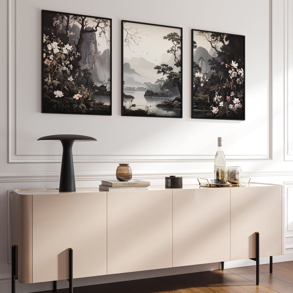Pictures For Living Room Wall | Set of 3 Chinoiserie Wall art Prints