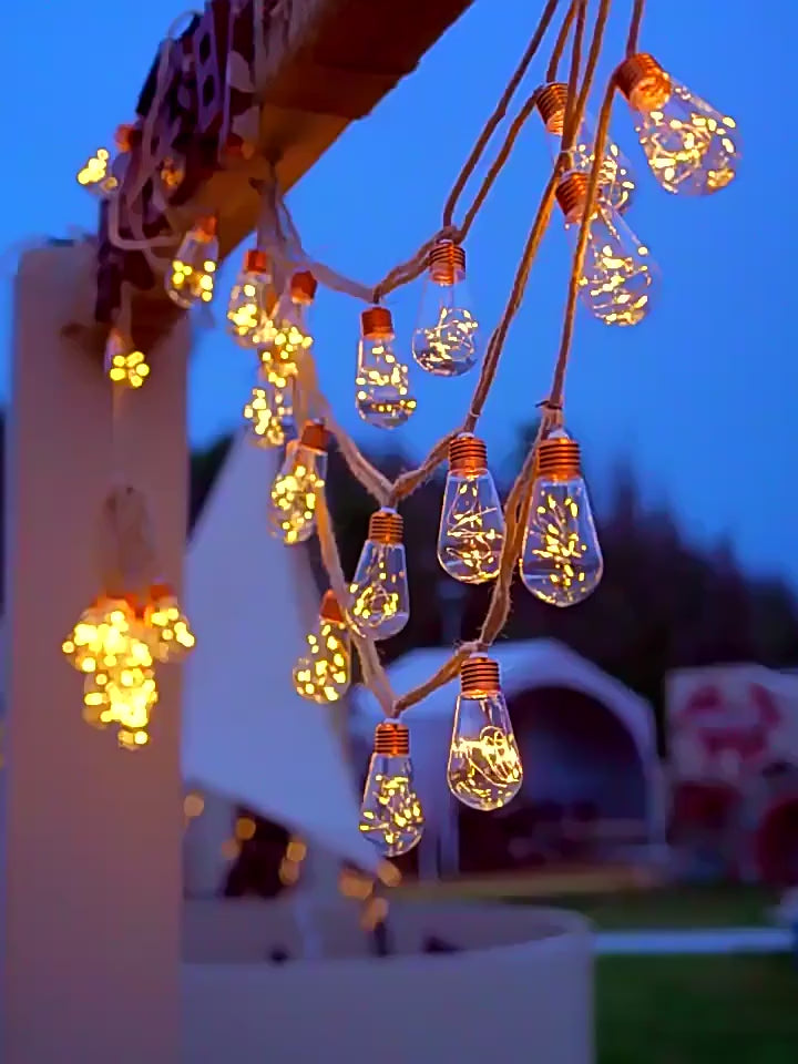 Vintage Hemp Rope Solar String Led Lights, Outdoor, 7M-16 Bulb Waterproof
