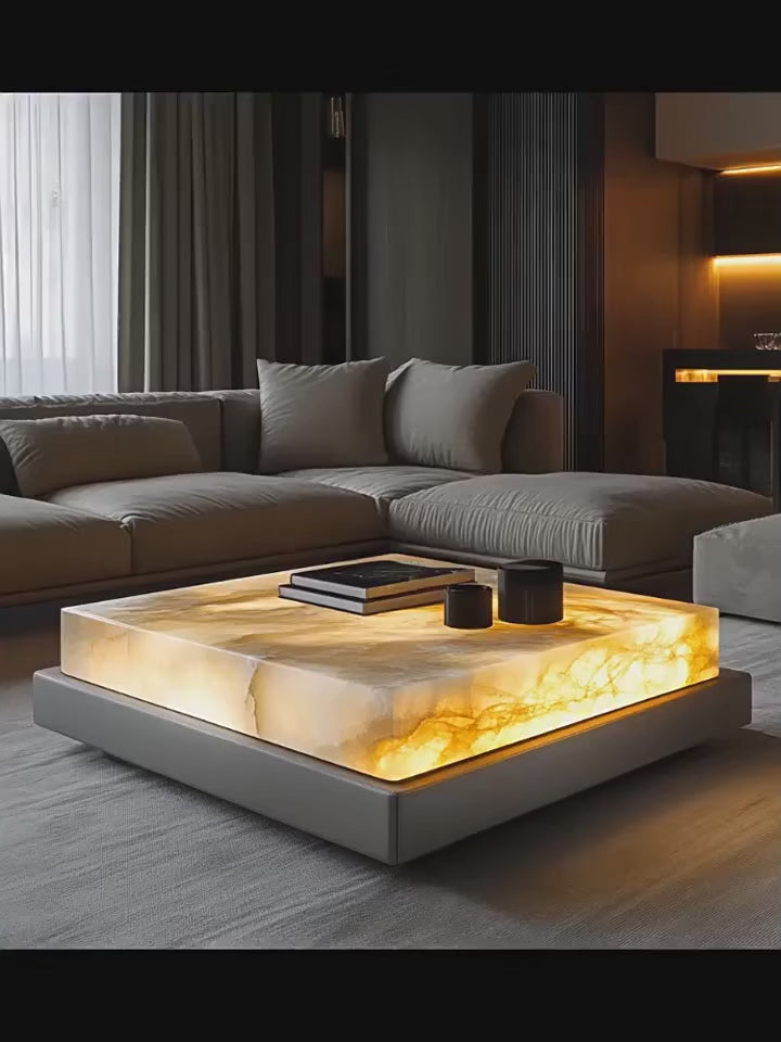Square Luxury Stone Leather Luminous Jade Coffee Table