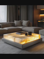 Square Luxury Stone Leather Luminous Jade Coffee Table