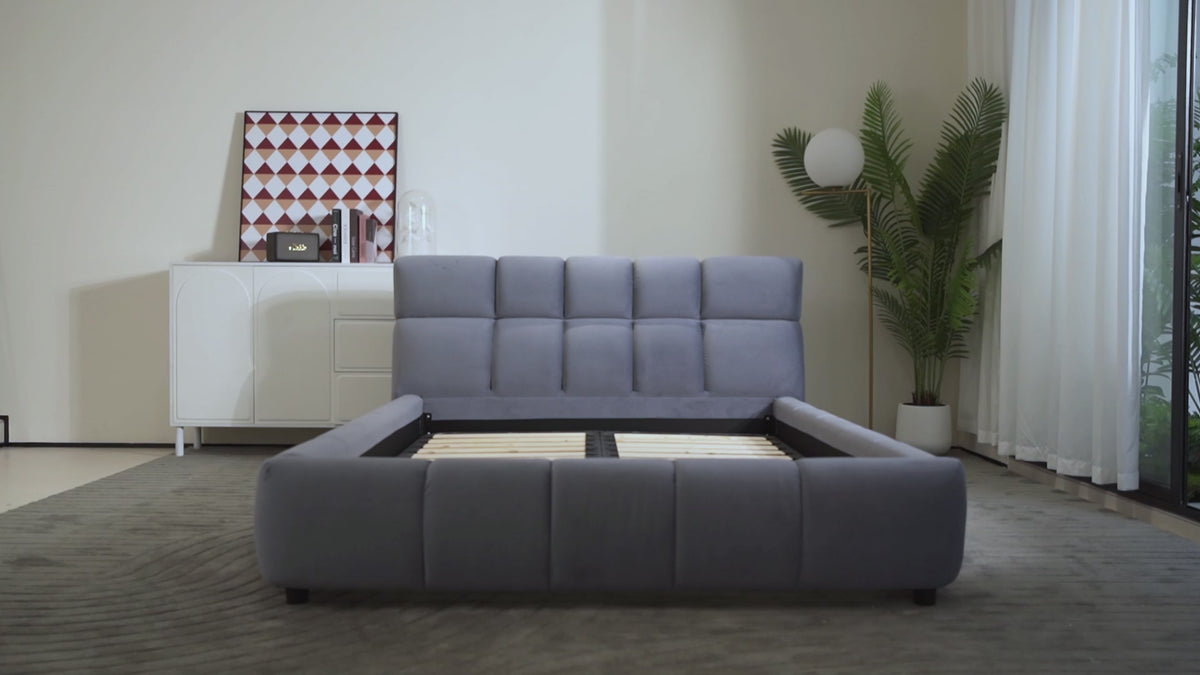 RECLINING Bed, Modern Upholstered Bed Frame, Blue And Pink