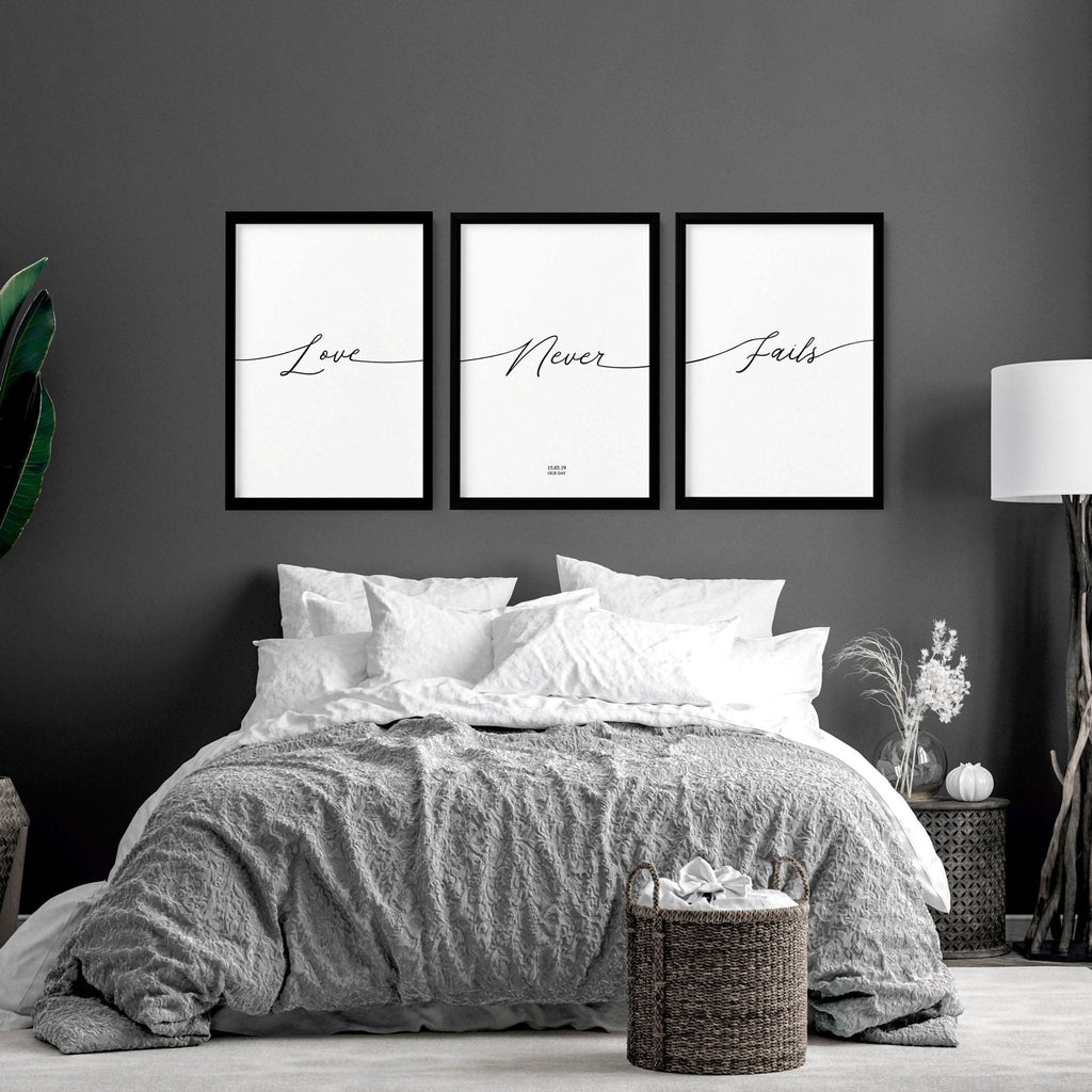 Set of 3 Bedroom Prints – Love Word Art for Walls