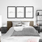 Set of 3 Bedroom Prints – Love Word Art for Walls