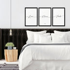 Set of 3 Bedroom Prints – Love Word Art for Walls