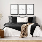 Set of 3 Bedroom Prints – Love Word Art for Walls