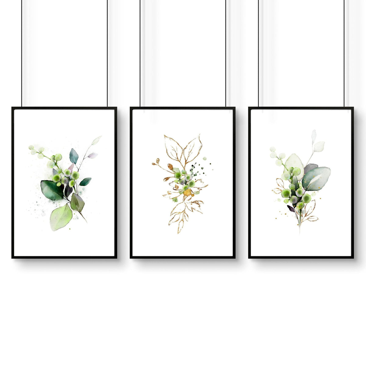 Set of 3 Botanical Prints Framed | Home Office Wall Art