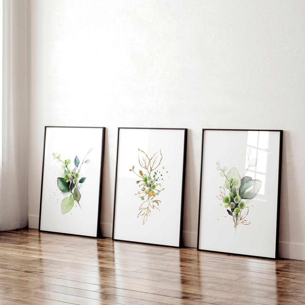 Set of 3 Botanical Prints Framed | Home Office Wall Art