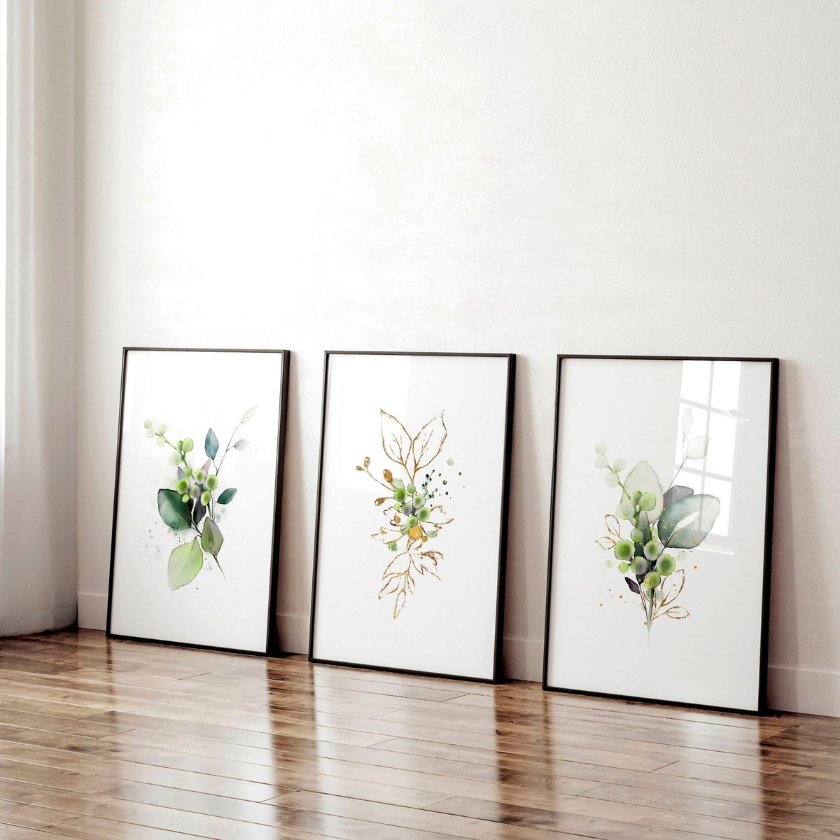 Set of 3 Botanical Prints Framed | Home Office Wall Art