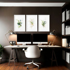 Set of 3 Botanical Prints Framed | Home Office Wall Art