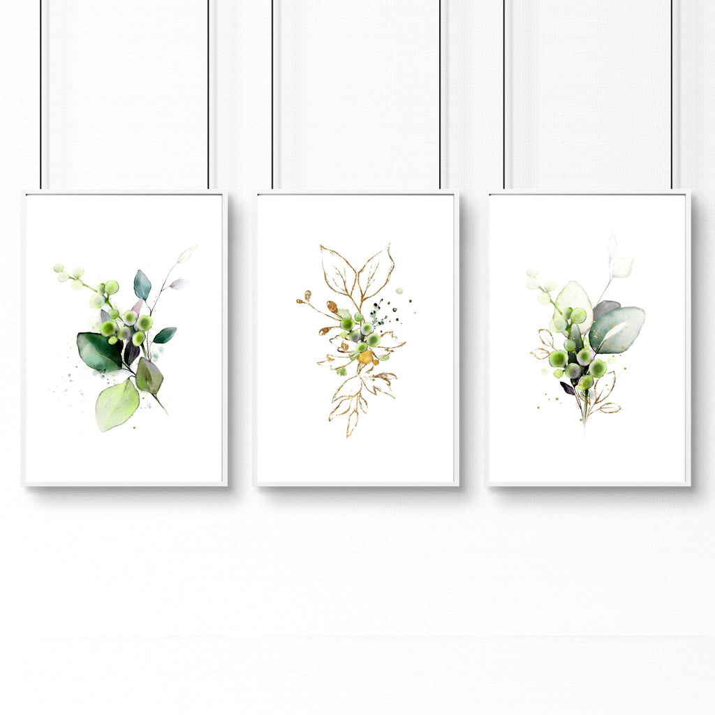 Set of 3 Botanical Prints Framed | Home Office Wall Art