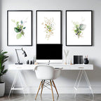 Set of 3 Botanical Prints Framed | Home Office Wall Art