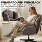HOMCOM Modern Wingback Accent Chair, Velvet Armchair with Four-Star Base, S-Springs, Swivel, Grey