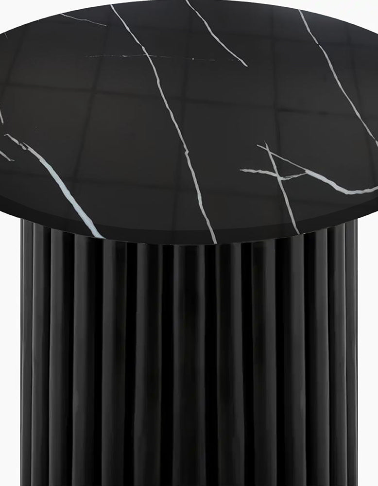 Qualls Round Side Table, Black Marble - MOOAZAA