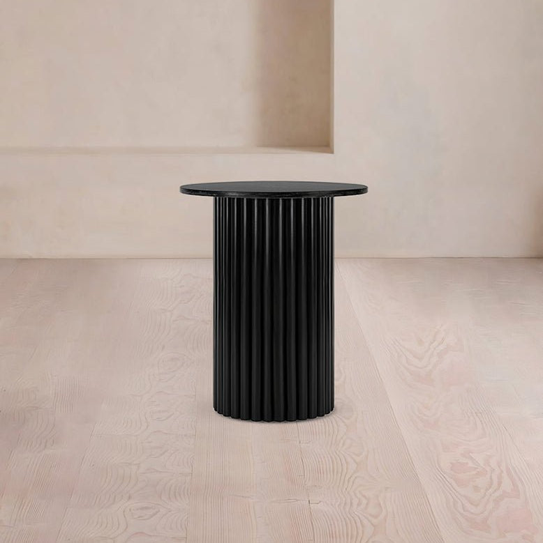 Qualls Round Side Table, Black Marble - MOOAZAA