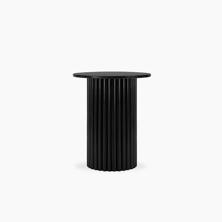 Qualls Round Side Table, Black Marble - MOOAZAA