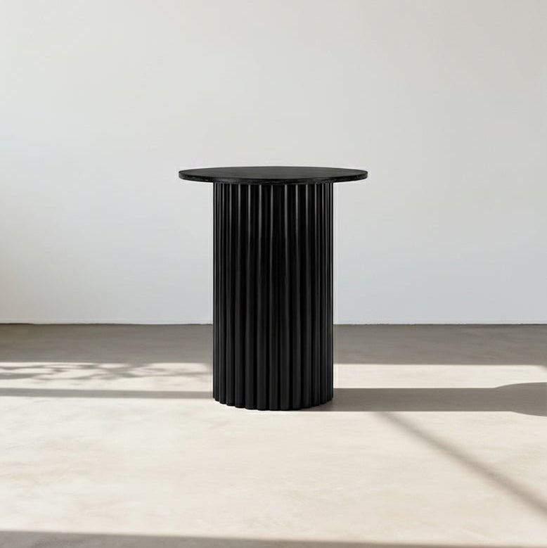 Qualls Round Side Table, Black Marble - MOOAZAA
