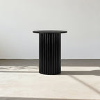 Qualls Round Side Table, Black Marble - MOOAZAA