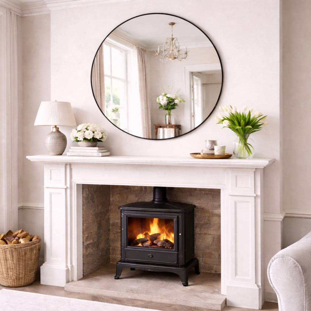 Rei - Extra Large Round Black Metal Circle Mirror - 120cm x 120cm