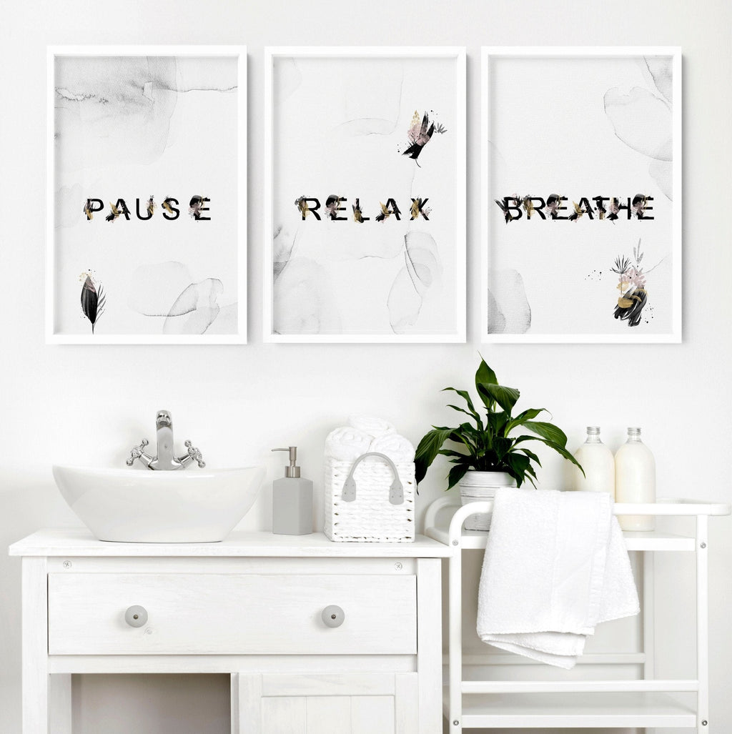 Bathroom Artwork Set of 3 | Relaxing Wall Decor Prints