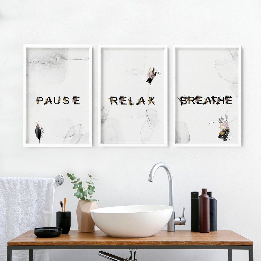 Bathroom Artwork Set of 3 | Relaxing Wall Decor Prints