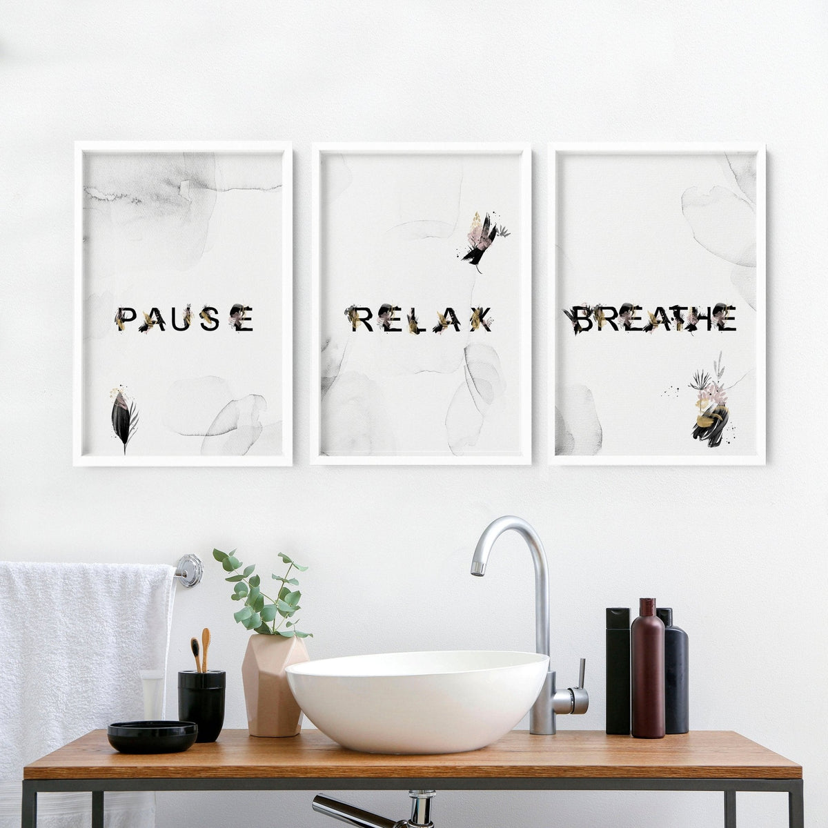 Bathroom Artwork Set of 3 | Relaxing Wall Decor Prints