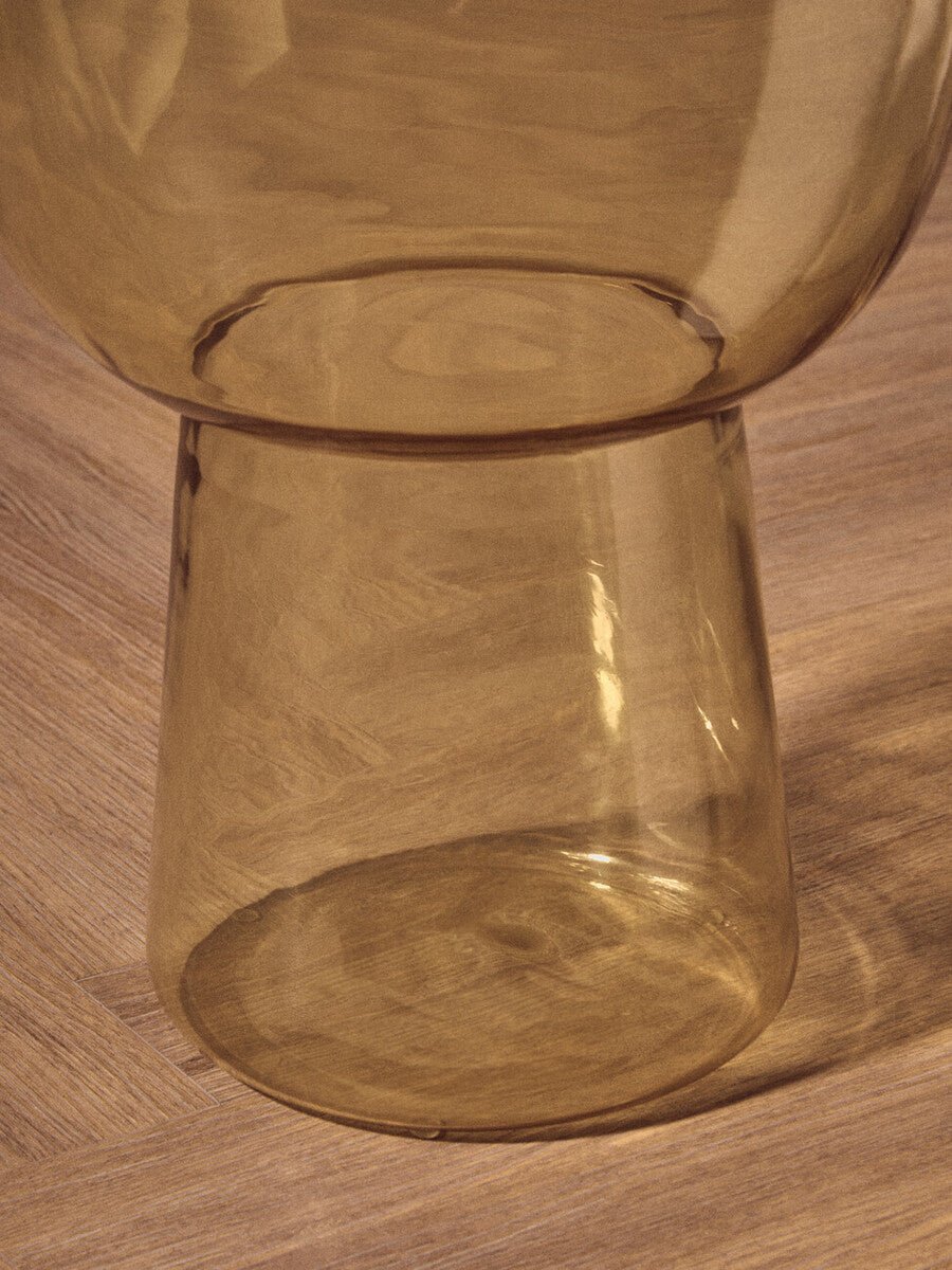 Retro Amber Glass Side Table with Gold-Tone Metal Frame | Martini - MOOAZAA