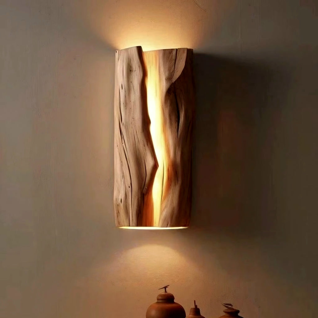Wabi-Sabi Wood LED Wall Lamp – Japanese Minimalist E14 Sconce for Bedroom & Living Room