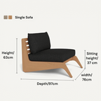 Single sofa with dimensions labeled on a white background