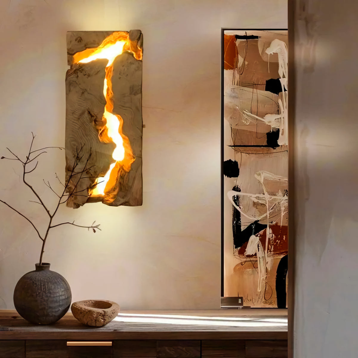 Wabi-Sabi Wood LED Wall Lamp – Japanese Minimalist E14 Sconce for Bedroom & Living Room