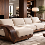 Walnut Frame Ivory Modular Chaise Sofa