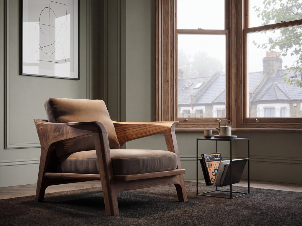 Designer Walnut & Ash Wood Single Leisure Sofa Chair for Home