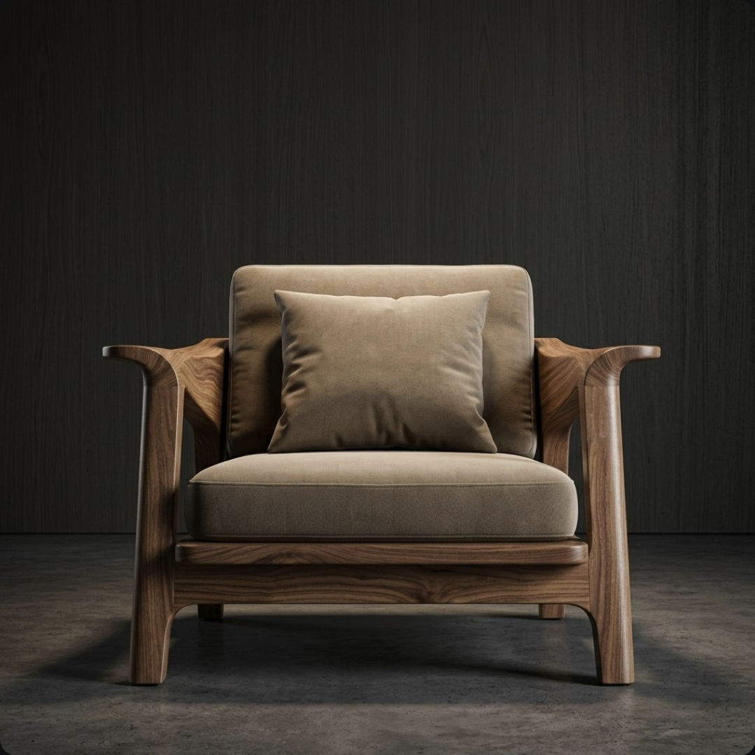 Designer Walnut & Ash Wood Single Leisure Sofa Chair for Home