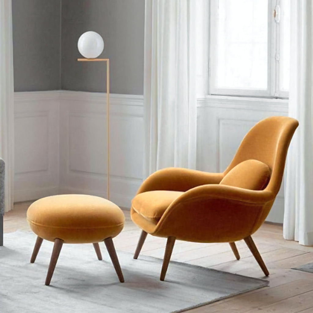 Swoon Lounge Petit Armchair And Stool, Brown, Wood Leg
