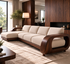 Walnut Frame Ivory Modular Chaise Sofa