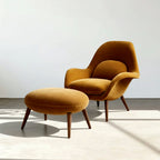 Swoon Lounge Petit Armchair And Stool, Brown, Wood Leg