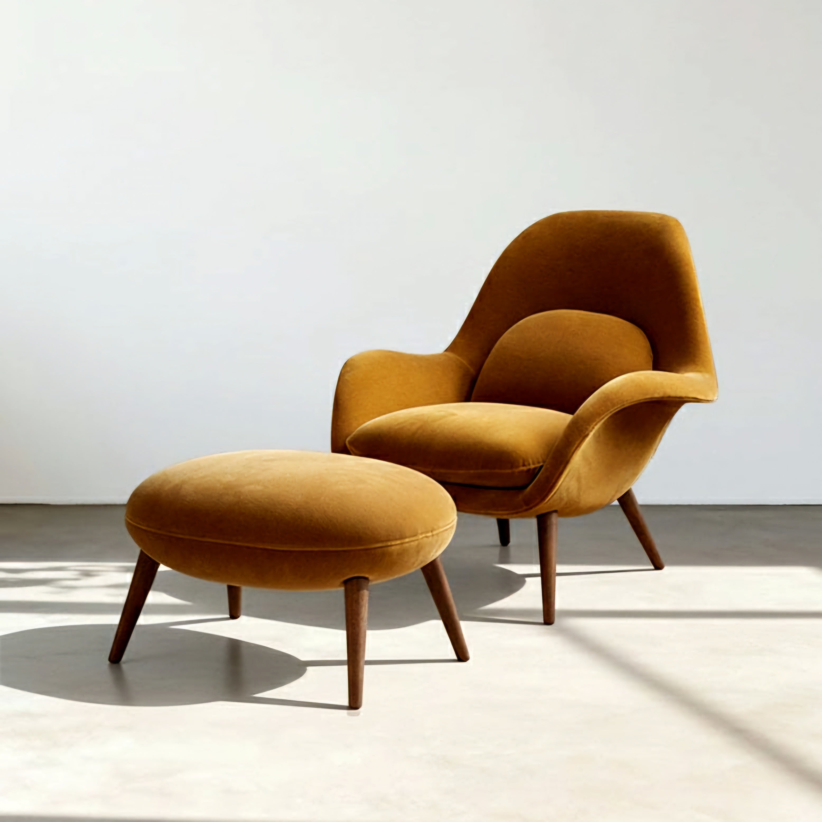 Swoon Lounge Petit Armchair And Stool, Brown, Wood Leg