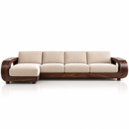 Walnut Frame Ivory Modular Chaise Sofa