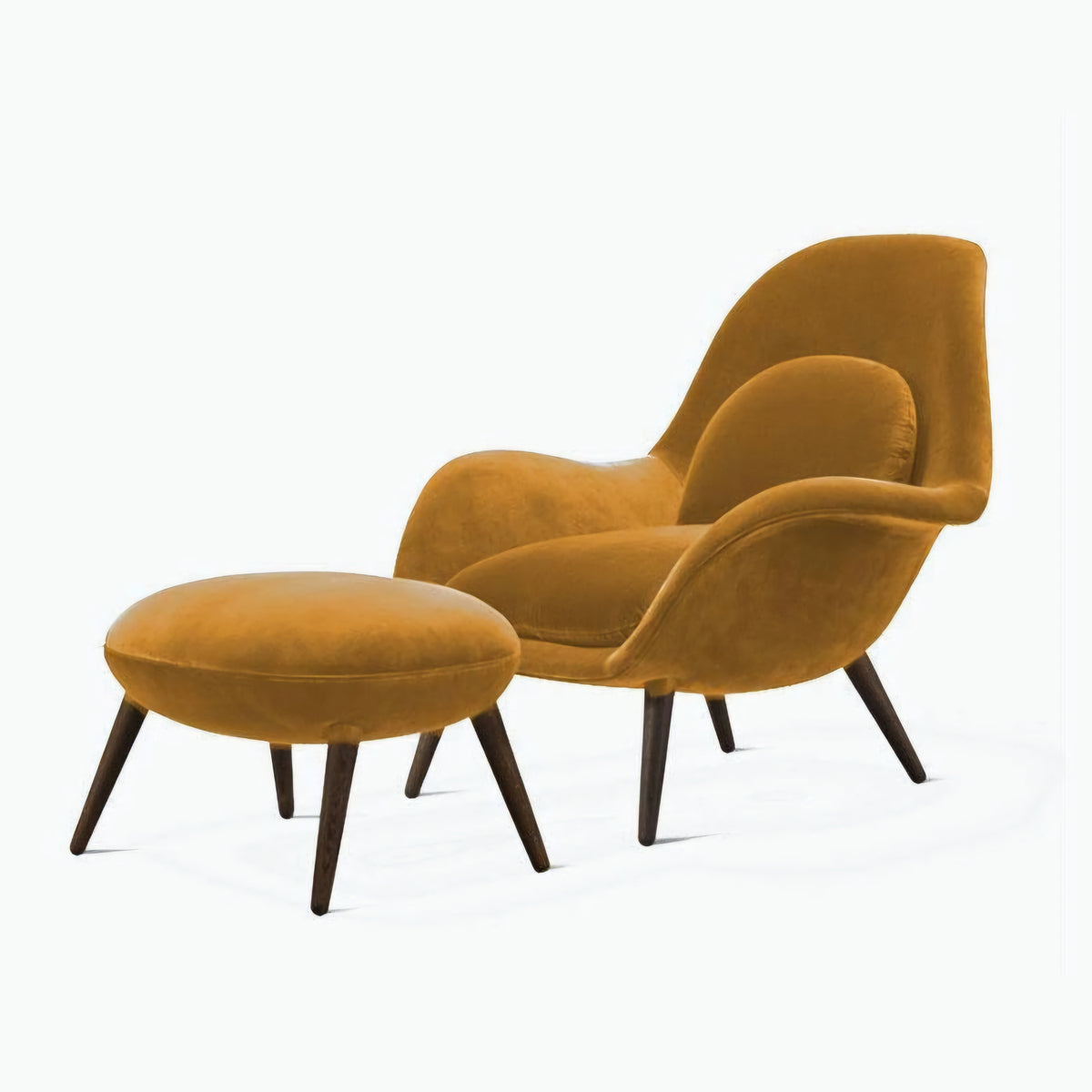 Swoon Lounge Petit Armchair And Stool, Brown, Wood Leg