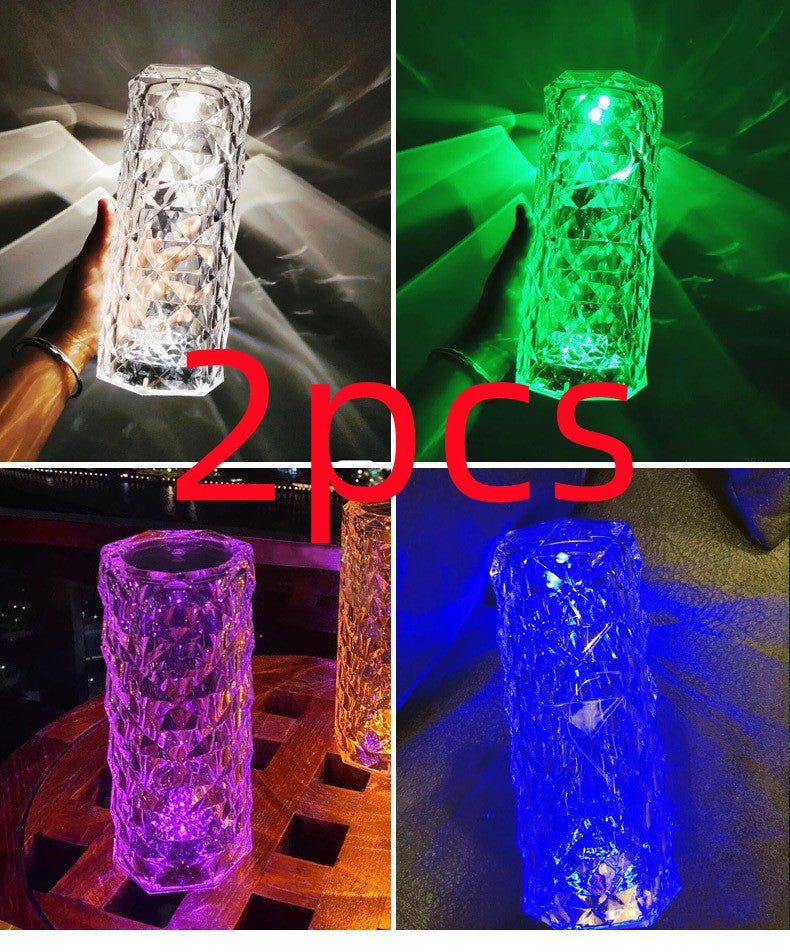 Rose Light And Shadow Projector LED Night Light Diamond Crystal Atmosphere Lamp USB Touch Control Bedside Decor Night Light - MOOAZAA