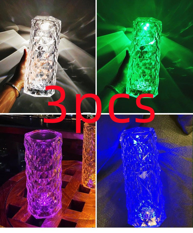 Rose Light And Shadow Projector LED Night Light Diamond Crystal Atmosphere Lamp USB Touch Control Bedside Decor Night Light - MOOAZAA