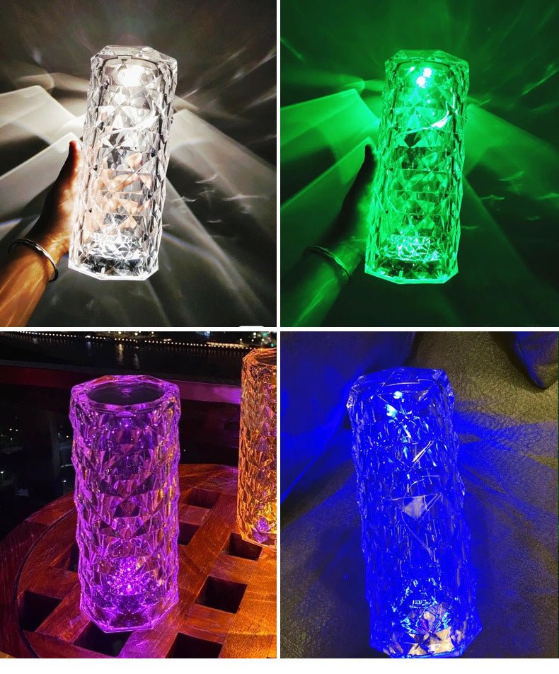 Rose Light And Shadow Projector LED Night Light Diamond Crystal Atmosphere Lamp USB Touch Control Bedside Decor Night Light - MOOAZAA