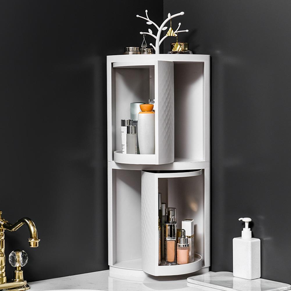 Rotatable Bathroom Makeup Organizer Corner Plastic Wall Mounted Storage Rack Box - MOOAZAA