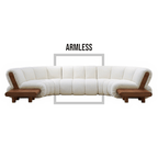 White armless sofa with wooden armrests on a white background