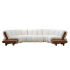 White sofa with wooden armrests on a white background