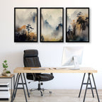 Set of 3 Framed Pictures | Set of 3 Asian Inspired Wall art Prints