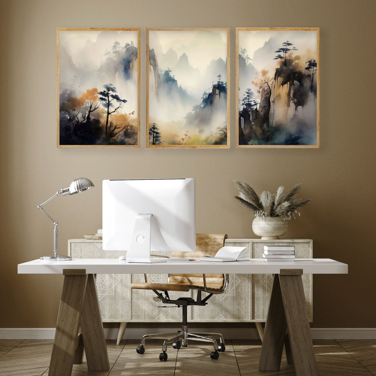 Set of 3 Framed Pictures | Set of 3 Asian Inspired Wall art Prints