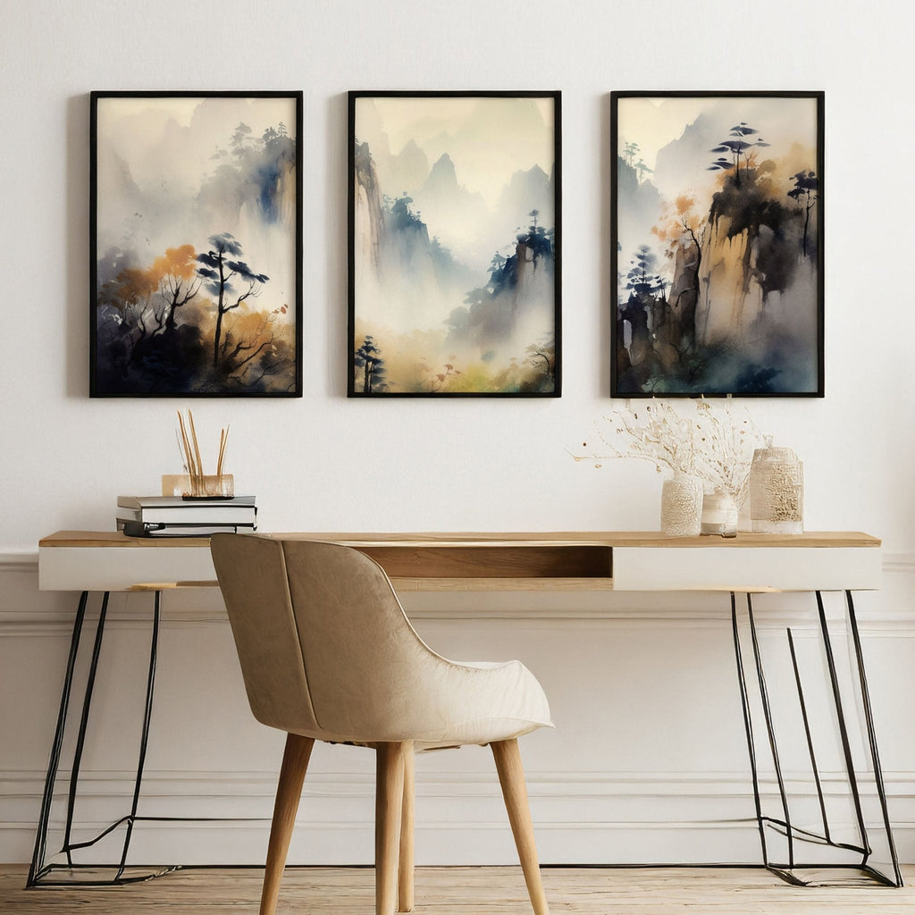 Set of 3 Framed Pictures | Set of 3 Asian Inspired Wall art Prints