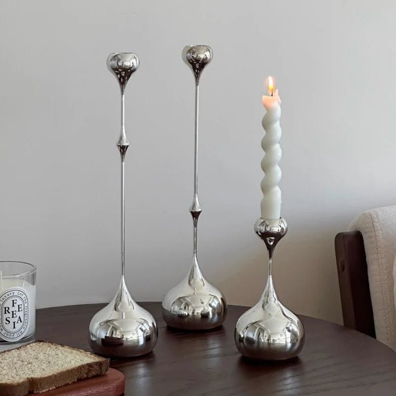 Silver Candle Holder, Metal Candlestick Romantic Art Table Decoration - MOOAZAA